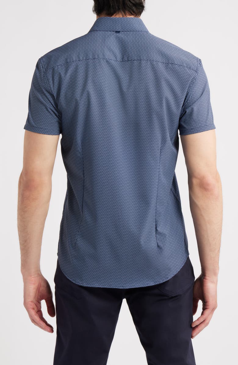 W.R.K Linked Hexagon Geo Print Short Sleeve Performance Button-Up Shirt, Alternate, color, Navy