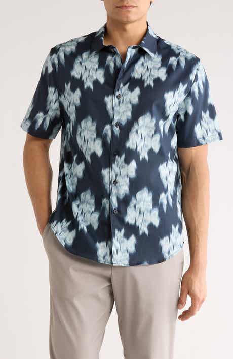 Blurred Roses Cotton Blend Button-Up Shirt