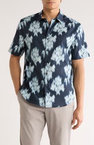 Vince Blurred Roses Cotton Blend Button-Up Shirt
