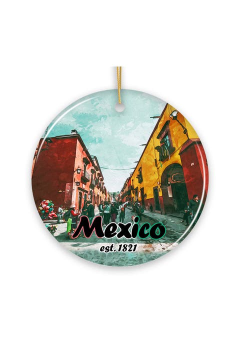 Mexico Est 1821 Watercolor Street Scene Ornament