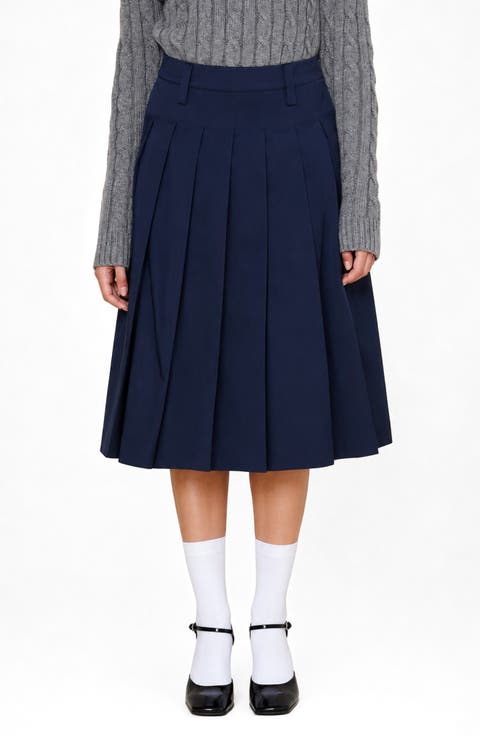 Pleated Cotton Midi Skirt