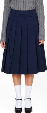 English Factory Pleated Cotton Midi Skirt