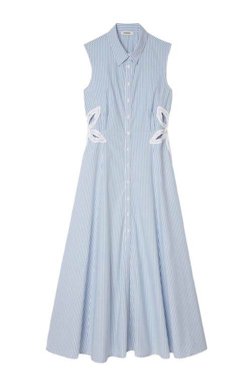 Sandro Womens Bleus Stripe-print Embroidered Stretch-cotton Maxi Dress In Sky Blue