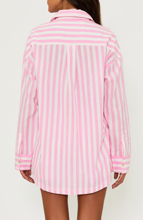 Beach Riot Cassidy Stripe Button-up Cover-up Shirt In Prism Pink
