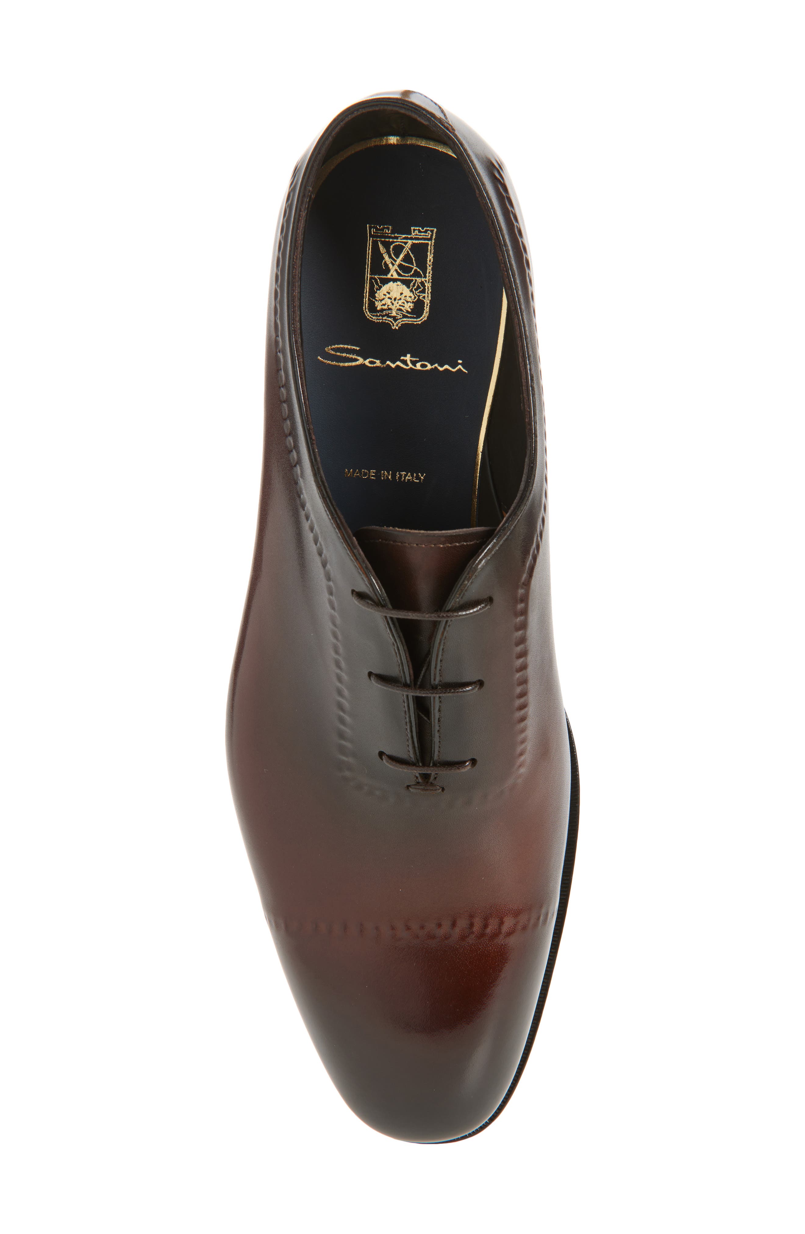 Santoni Zephyr Faux Cap Toe Wholecut Shoe, Alternate, color, Dark Brown-T60