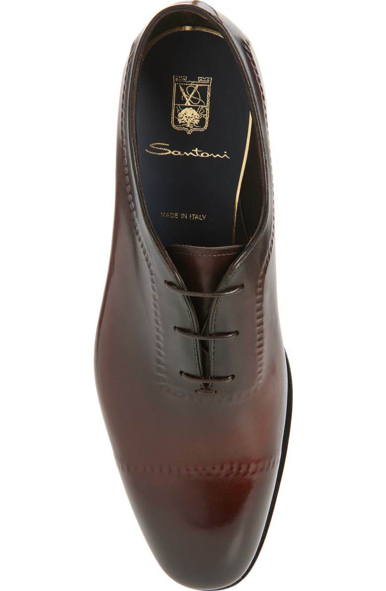 Santoni Zephyr Faux Cap Toe Wholecut Shoe, Alternate, color, Dark Brown-T60