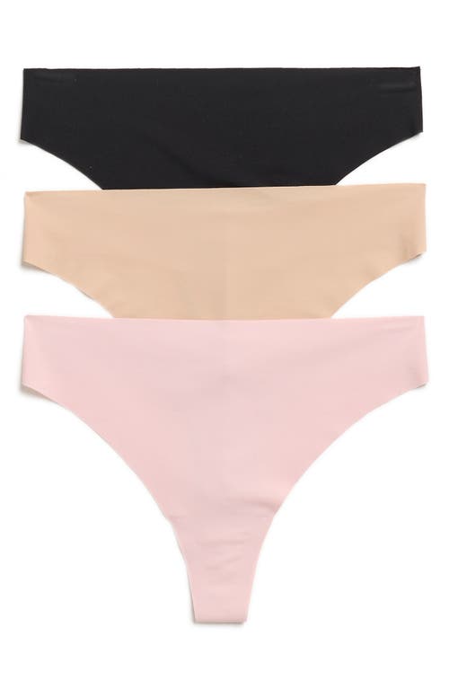 Nordstrom Invisible Edge Assorted 3-pack Thongs In Pink- Tan- Black Multi