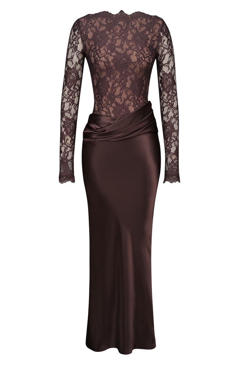 Yasmeen Long Sleeve Lace & Satin Two-Piece Gown, Alternate, color, BROWN