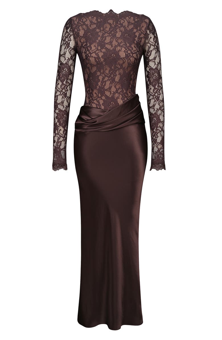HOUSE OF CB Yasmeen Long Sleeve Lace & Satin Two-Piece Gown, Alternate, color, Brown