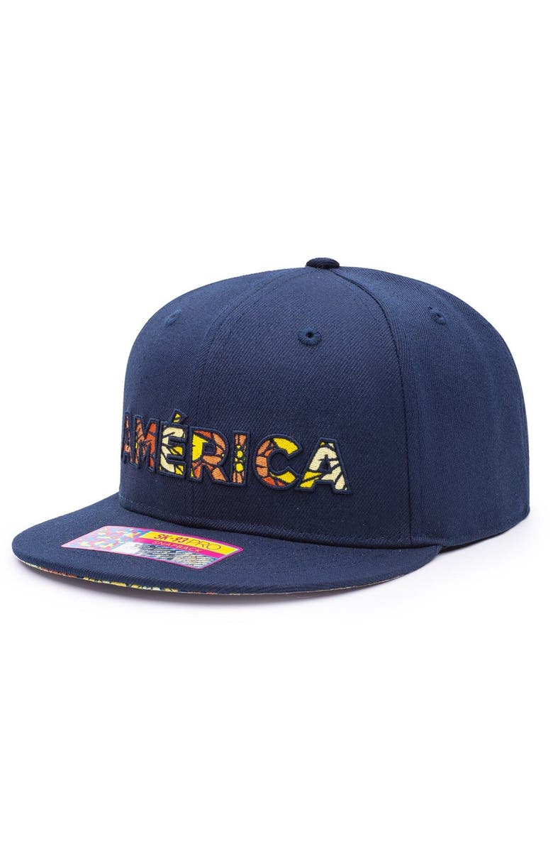 FAN INK Men's Navy Club America Dia De Los Muertos Floral Snapback Hat, Alternate, color, 