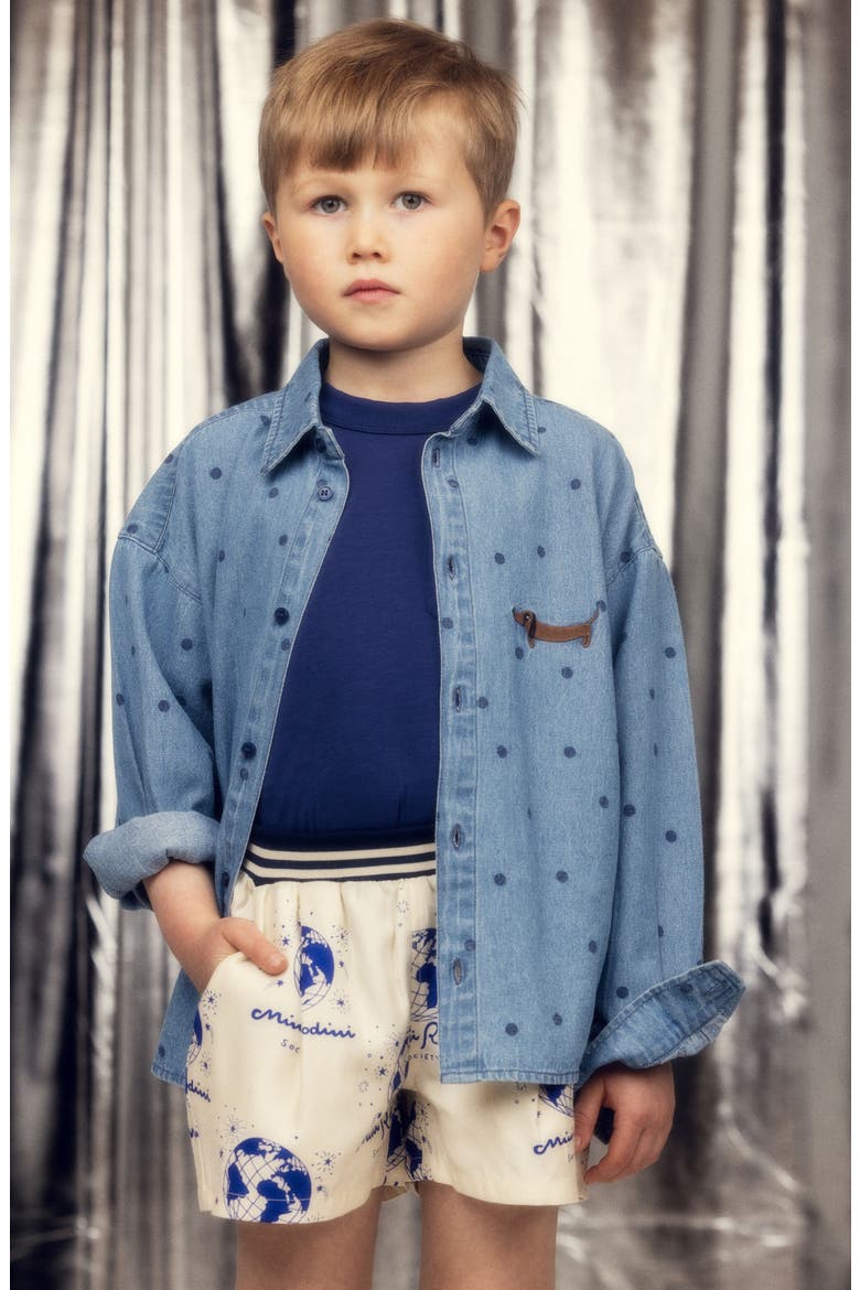 Kids' Dot Print Denim Button-Up Shirt, Alternate, color, BLUE