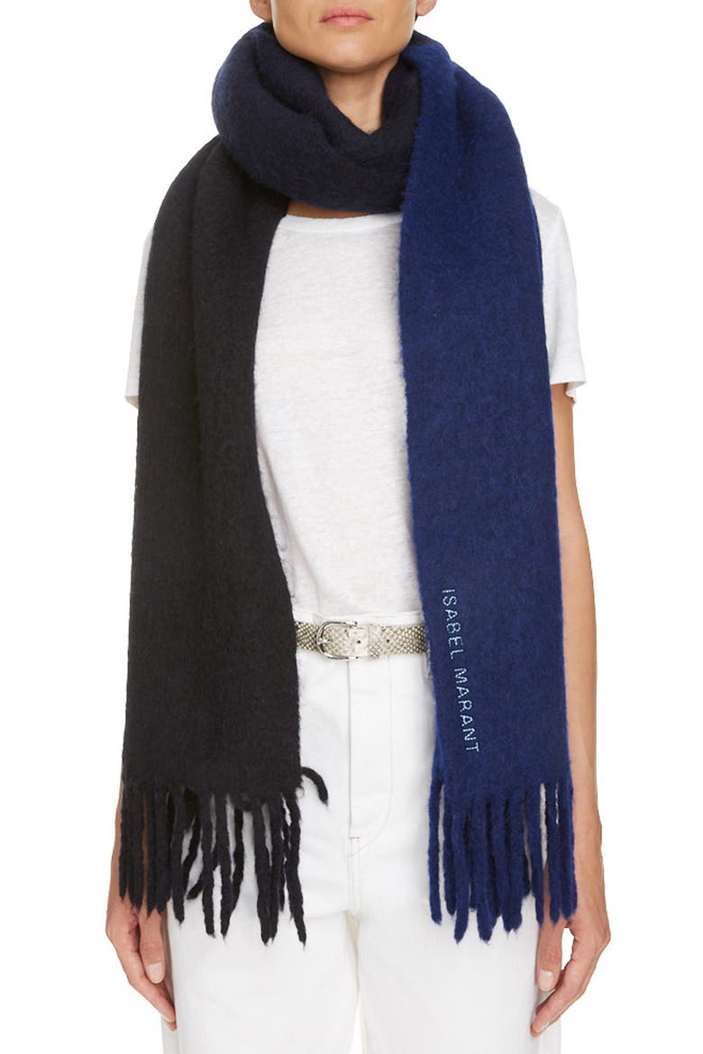 Firna Fuzzy Scarf, Alternate, color, BLACK/ BLUE