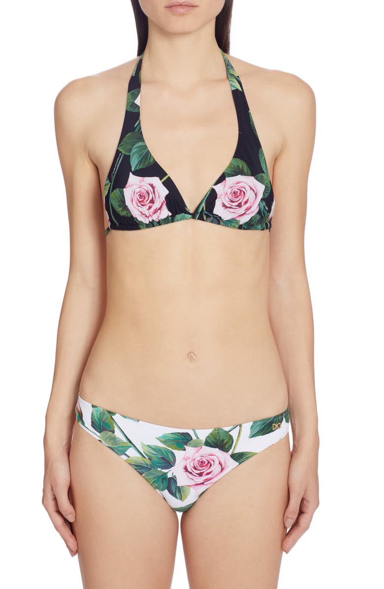 Dolce&Gabbana Rose Print Bikini Top, Main, color, 