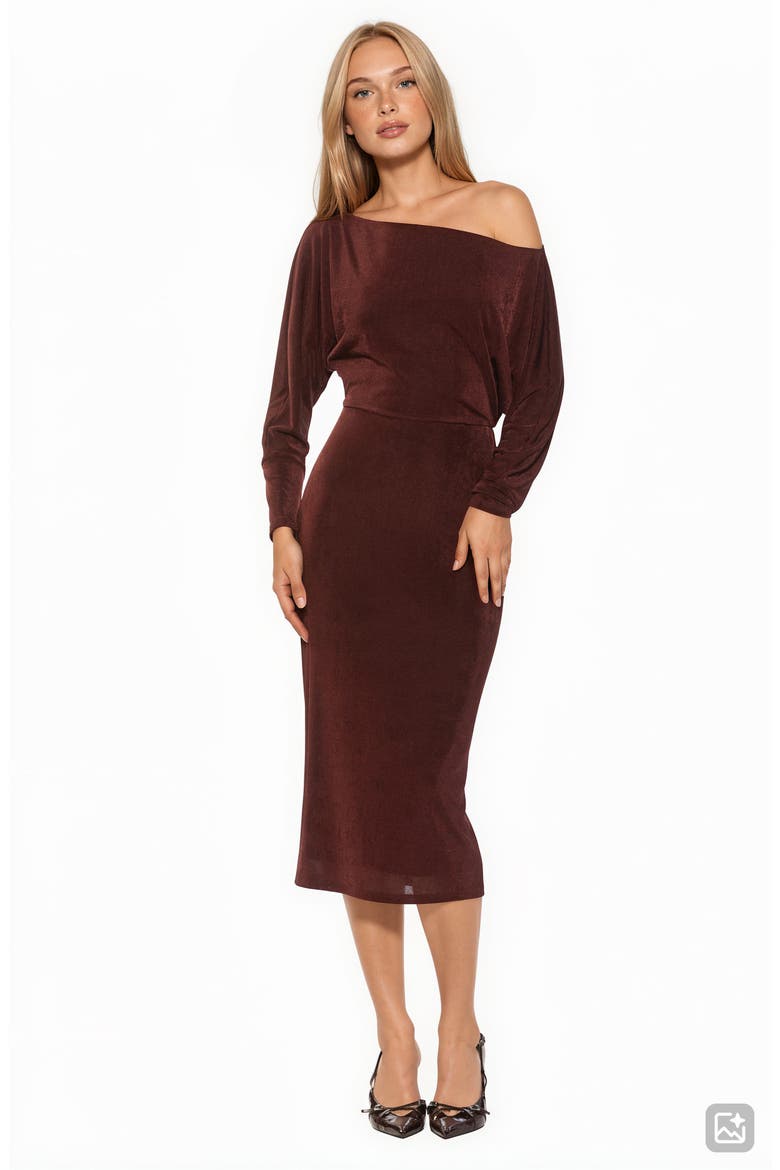 Cassian One-Shoulder Long Sleeve Midi Dress, Alternate, color, BURGUNDY