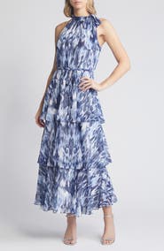 Julia Jordan Tiered Tie Neck Maxi Dress