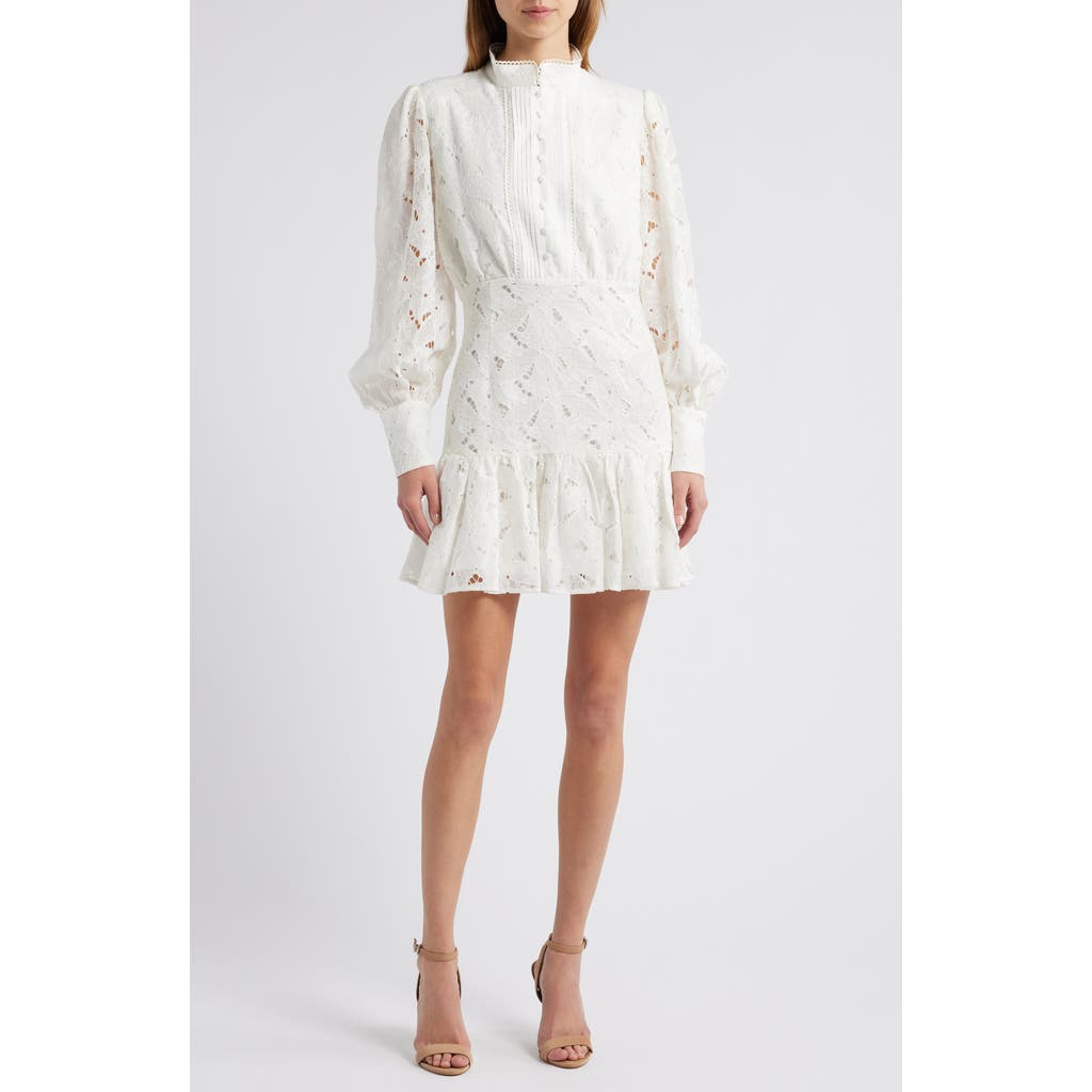 Bardot Remy Long Sleeve Lace Minidress In Orchid White