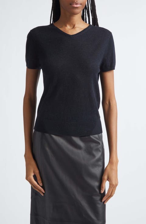 High V-Neck Short Sleeve Wool Sweater