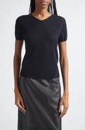 Vince High V-Neck Short Sleeve Wool Sweater