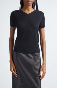 Vince High V-Neck Short Sleeve Wool Sweater