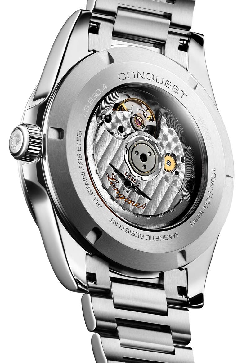 Conquest Automatic Bracelet Watch, 41mm, Alternate, color, SILVER