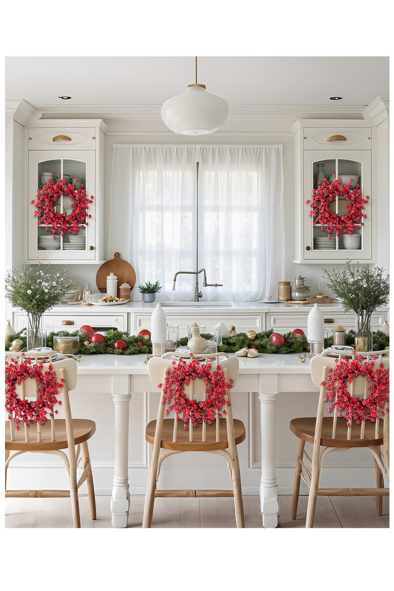 Set of 4 14"D Christmas Mini Red Berries Wreaths, Alternate, color, Red