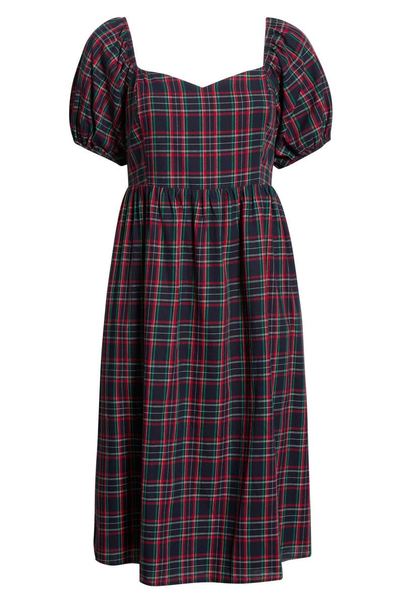 SUGARLIPS Arvada Plaid Puff Sleeve Dress, Alternate, color, Navy-Multi