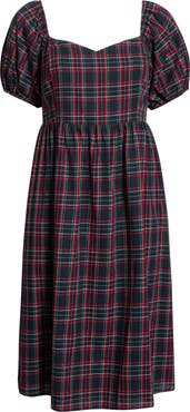 SUGARLIPS Arvada Plaid Puff Sleeve Dress
