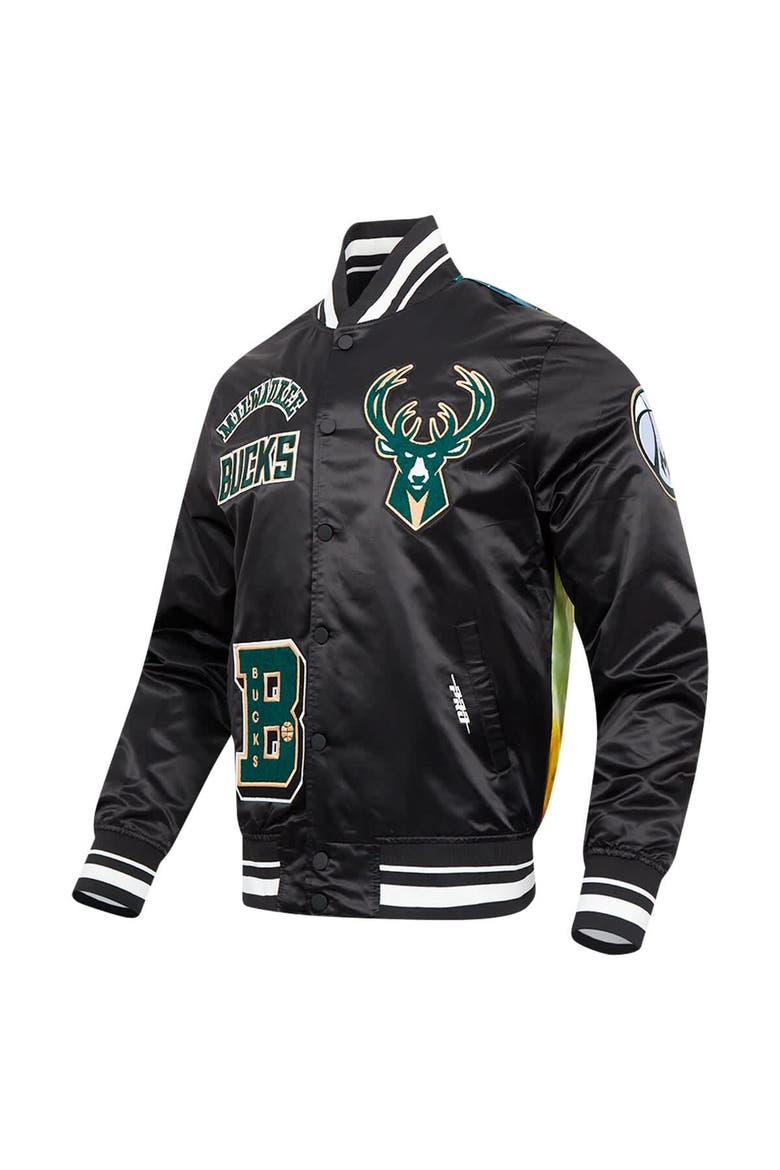 Men's Pro Standard Black Milwaukee Bucks Sublimated Satin Full-Snap Jacket, Alternate, color, Black