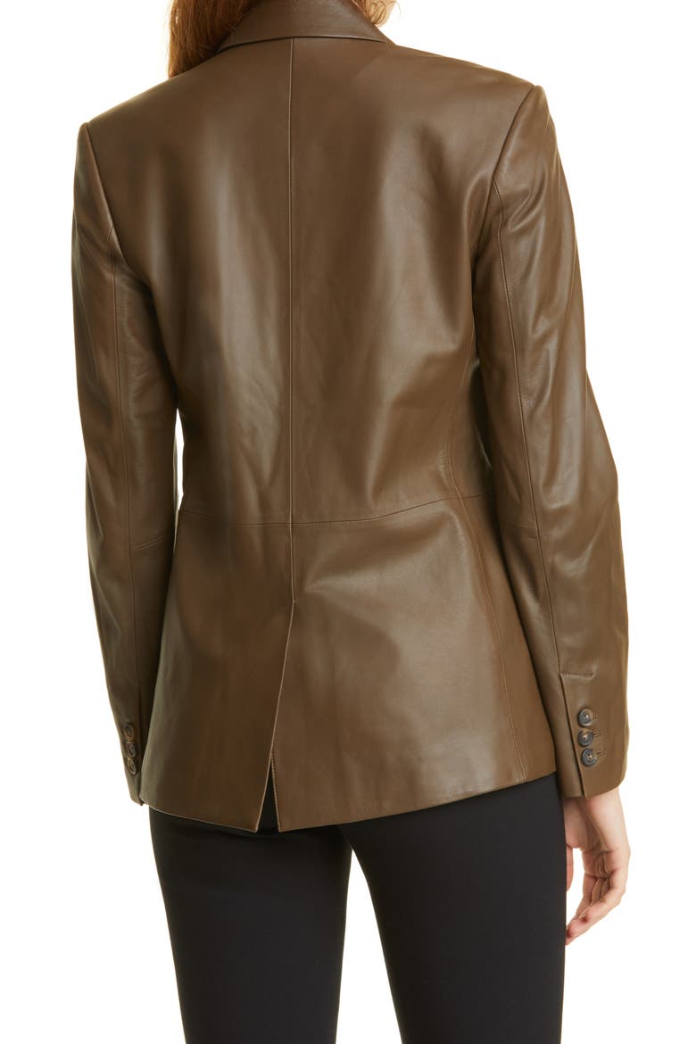 Double Breasted Leather Blazer, Alternate, color, OLIVEWOOD