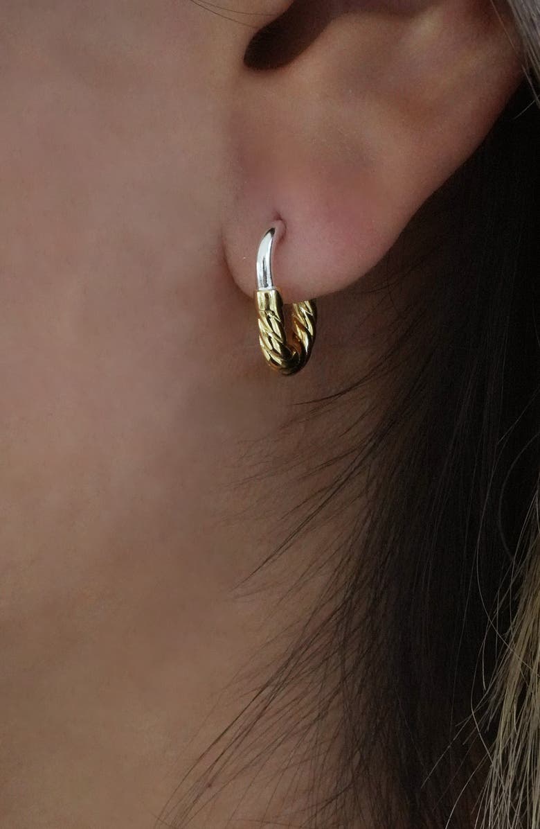 Argento Vivo Sterling Silver Small Textured J-Shaped Hoop Earrings, Alternate, color, Gold/ Silver