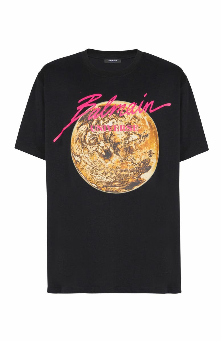 Balmain Printed Balmain Universe Logo And Planet T-Shirt, Main, color, Black