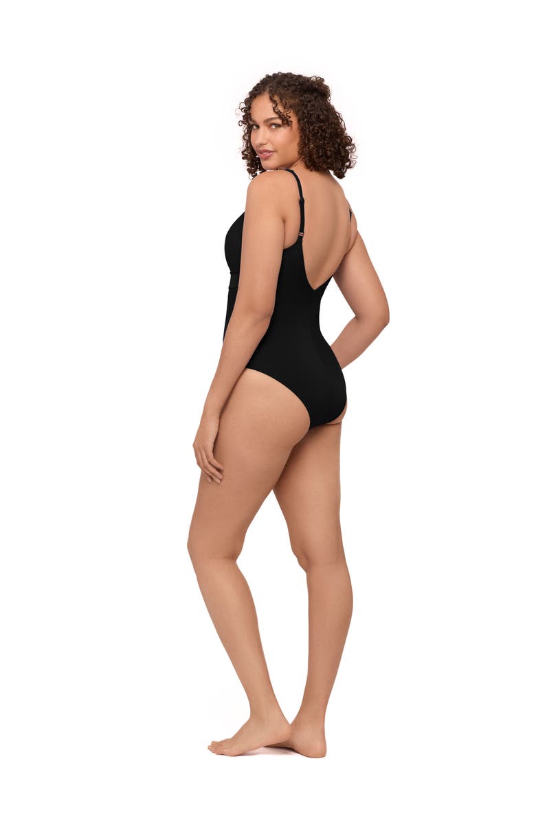 S3 Apparel Supportive and Sculpting Banded Plunge V-Neck One-Piece Swimsuit, Alternate, color, Onyx Black