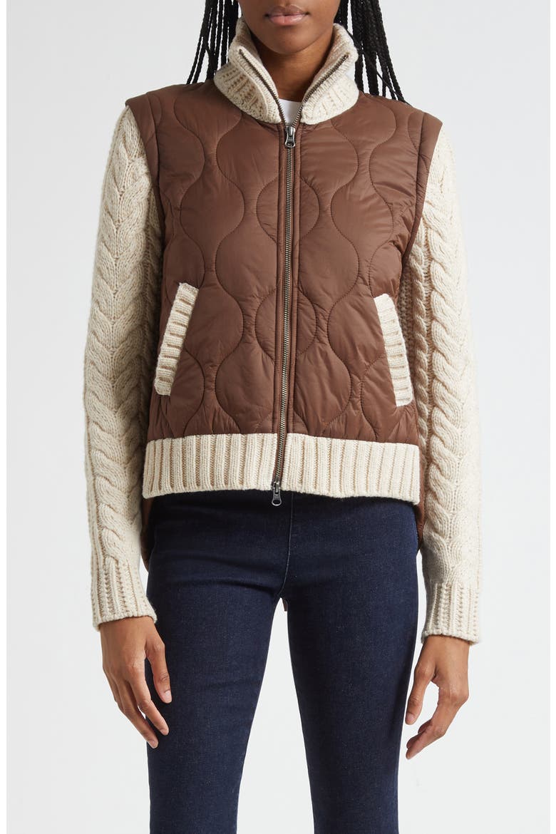 Patra Quilted Mixed Media Wool Blend Jacket, Main, color, MOCHA HEATHERED SAND