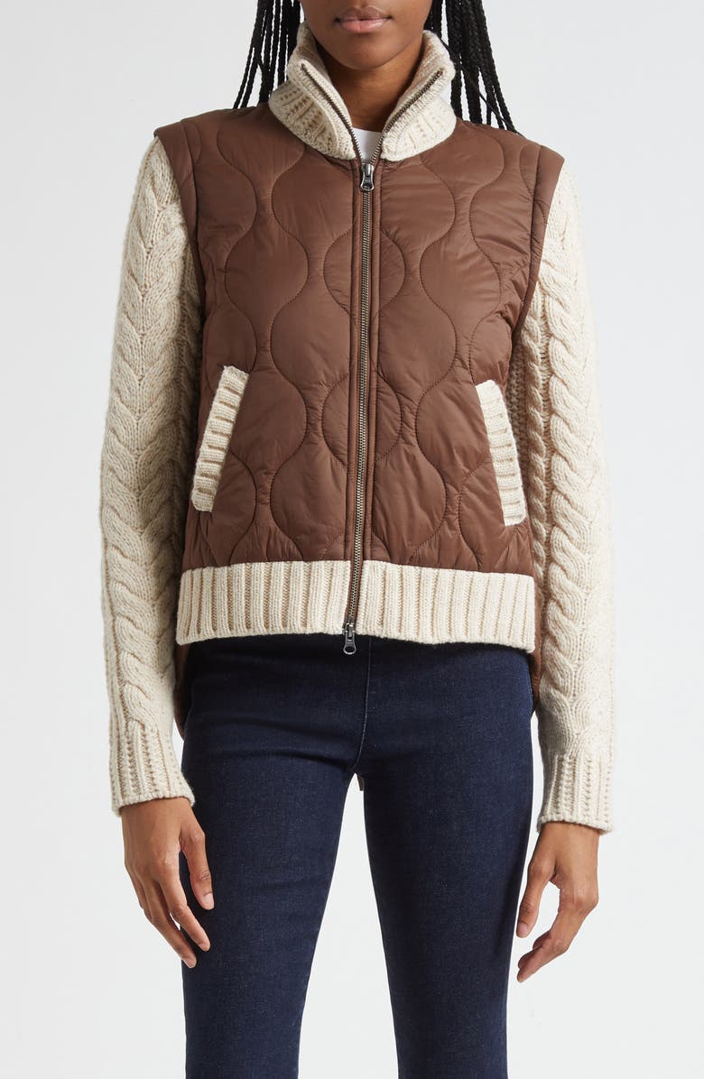 Veronica Beard Patra Quilted Mixed Media Wool Blend Jacket, Main, color, Mocha Heathered Sand