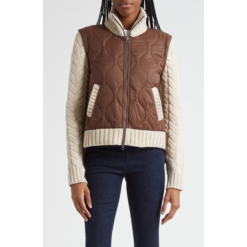 Veronica Beard Patra Quilted Mixed Media Wool Blend Jacket In Brown