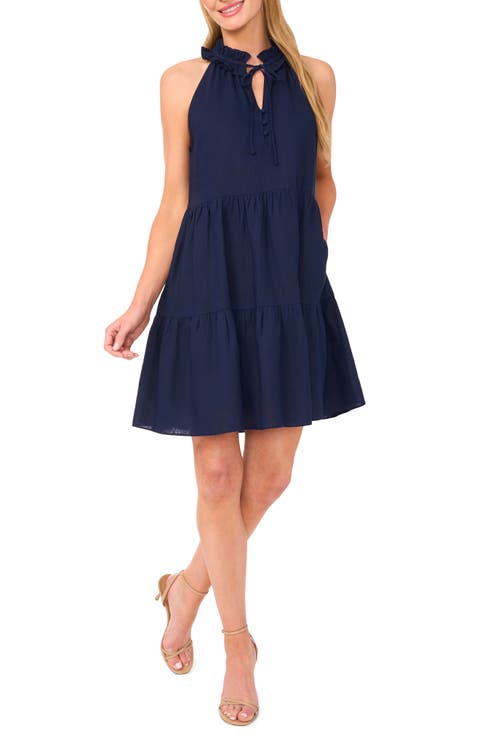 Ruffled V-Neck Linen Blend Dress