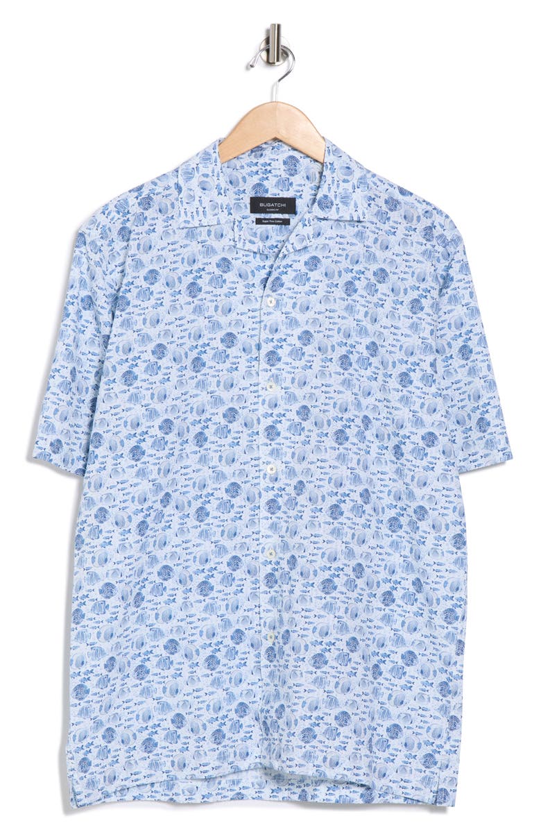 Bugatchi Jackson Cotton Camp Shirt, Alternate, color, Cobalt