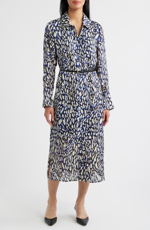 Print Long Sleeve Shirtdress