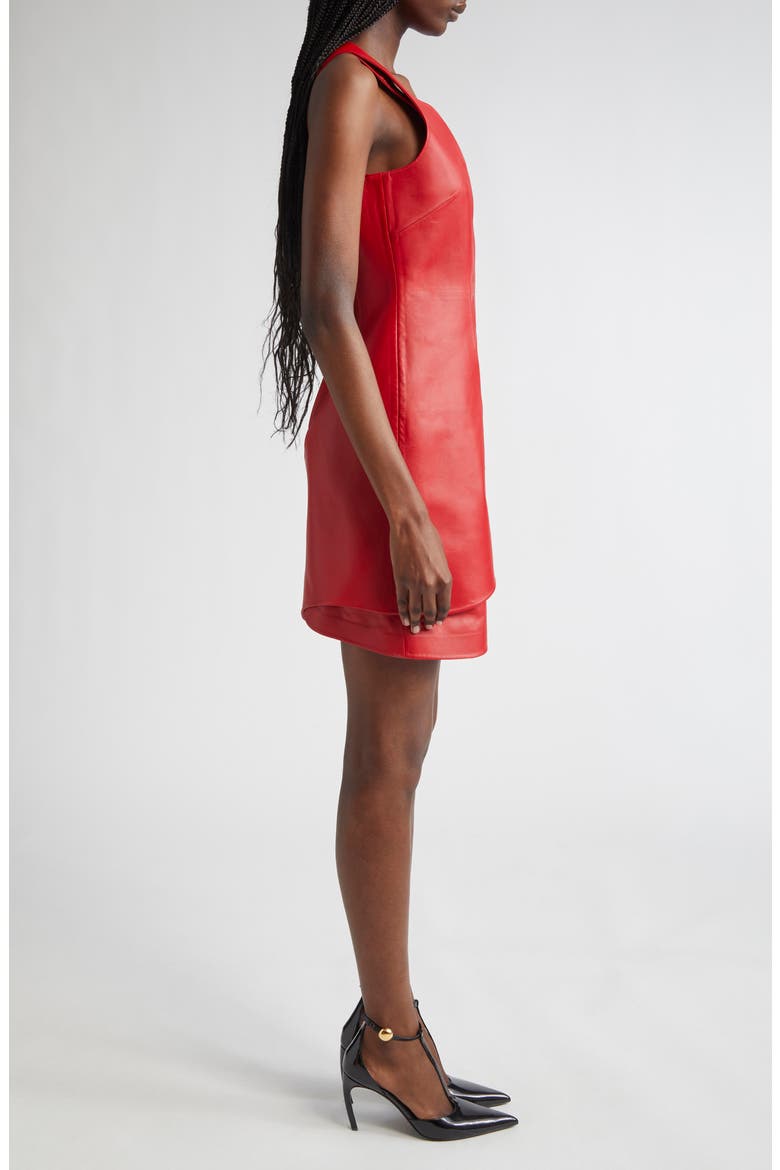 Asymmetric Leather Minidress, Alternate, color, NEW RED
