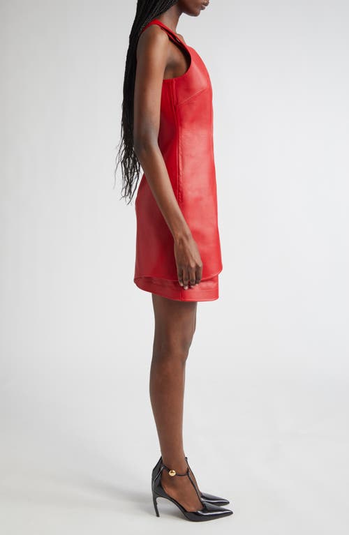 Ferragamo Plunge Sleeveless Leather Mini Dress In New Red