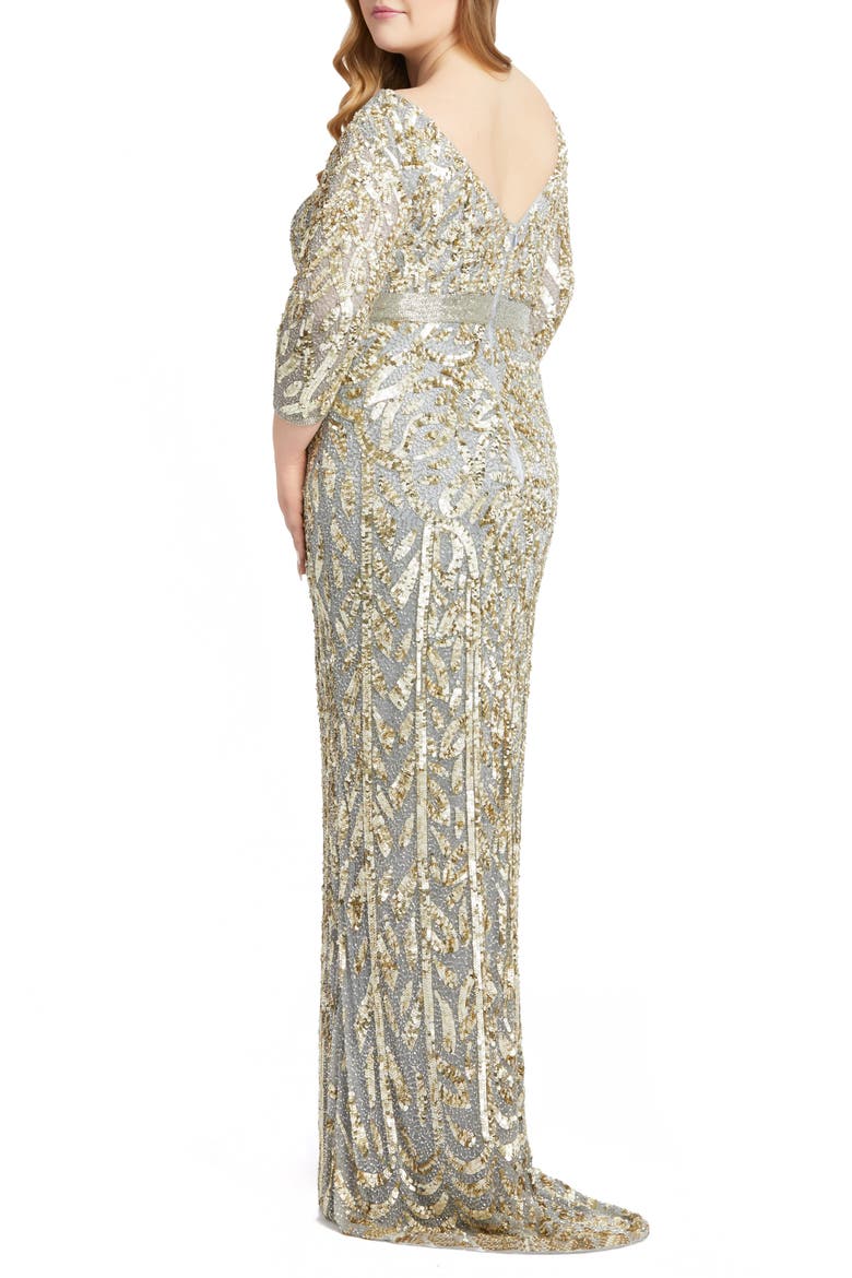 Beaded Evening Dress, Alternate, color, PLATINUM