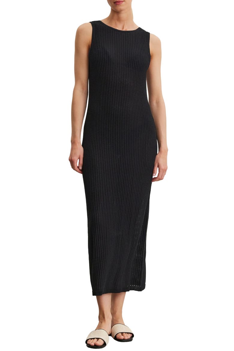 Textured Ribbed Sleeveless Knit Dress, Main, color, BLACK
