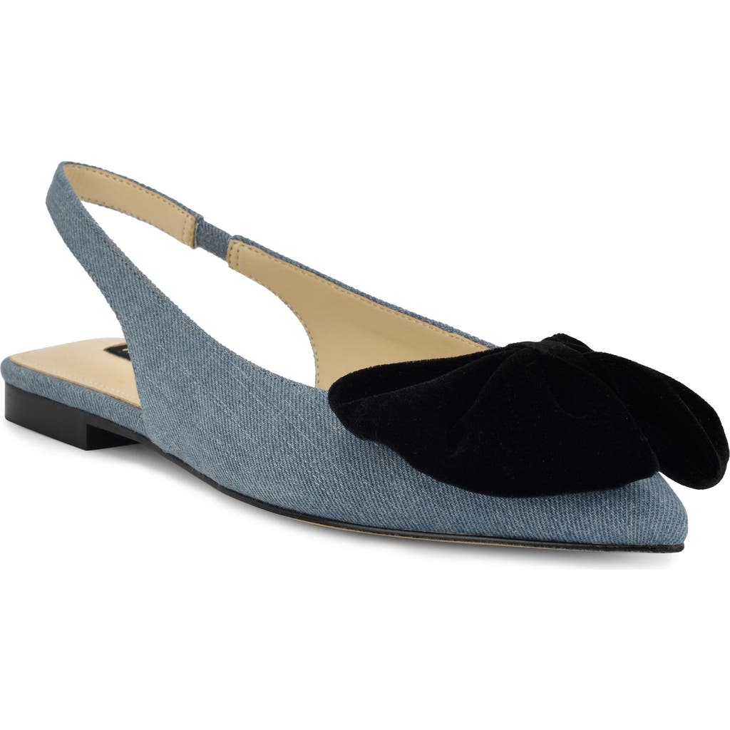 Shop Nine West Junnie Pointed Toe Slingback Flat In Medium Blue