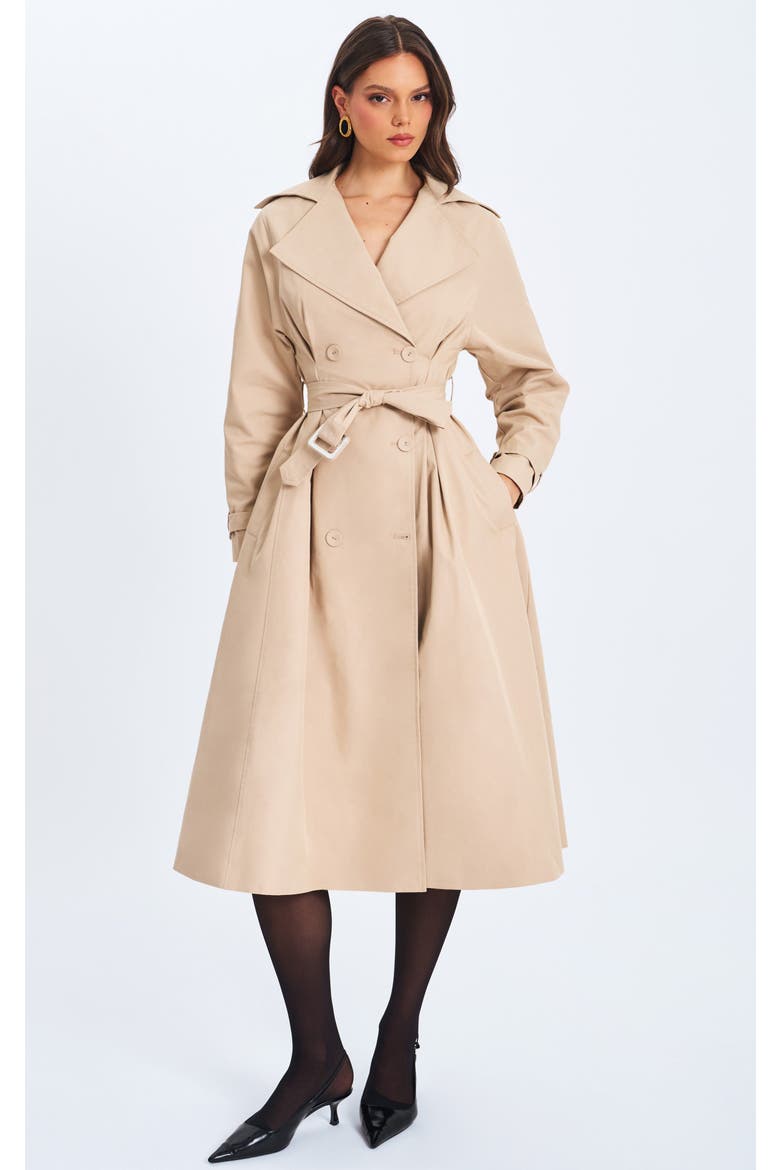 Ulila Double-Breasted Pleated Cotton-Blend Trench Coat, Main, color, Beige