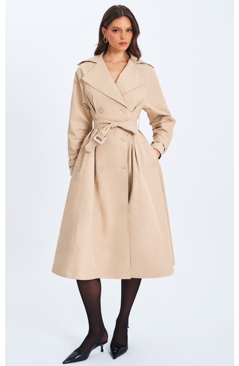 Miss Circle Ulila Double-Breasted Pleated Cotton-Blend Trench Coat, Main, color, Beige