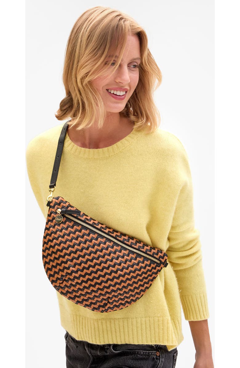 Clare V. Grande Woven Leather Belt Bag, Alternate, color, Black/ Natural