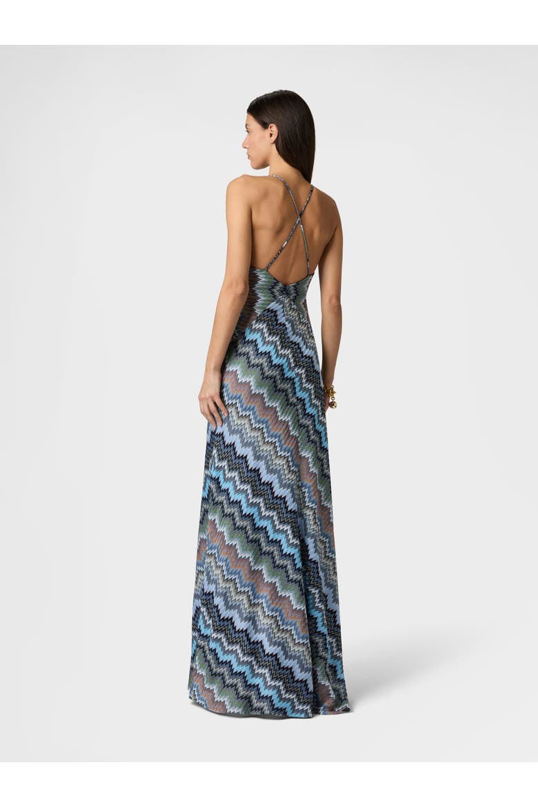 Long Dress With Crossed Straps In Viscose Chevron, Alternate, color, Multicoloured