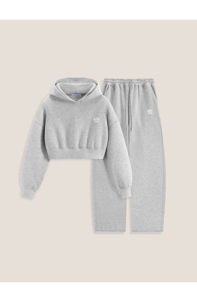 AELFRIC EDEN Cloud Essential Fleece Cropped Pullover Hoodie Set, Alternate, color, Grey