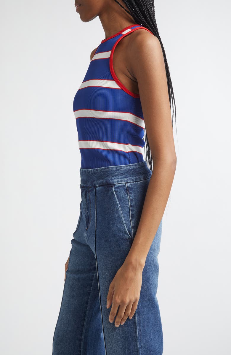 Alice + Olivia Pania Stripe Rib Racerback Tank, Alternate, color, Blue Stripe