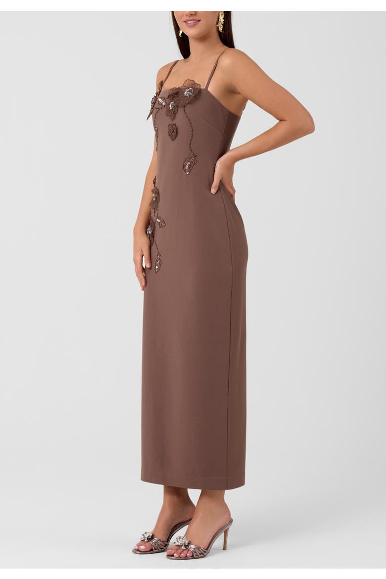 Aurea Embellished Midi Dress, Alternate, color, Umber